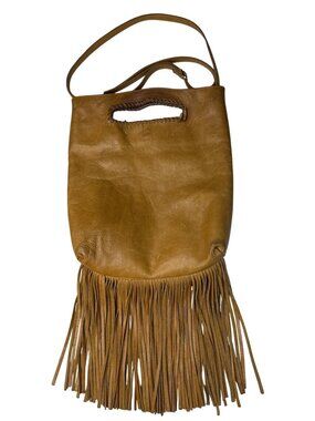 Jennifer Haley Tan Leather Fringe Crossbody Tote With Inner Pockets